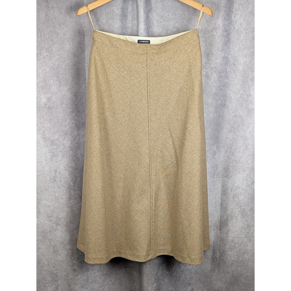 Gap Stretch Womens Tan Beige Tweed Paneled A-Line Midi Skirt Size 2 RN54023